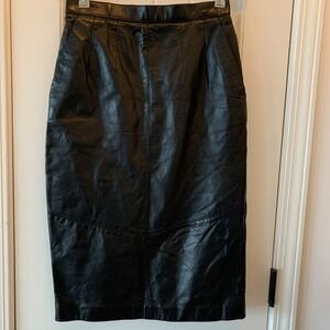 Vtg Pelle Cuir Women's Black Leather Skirt Size 10 Lined